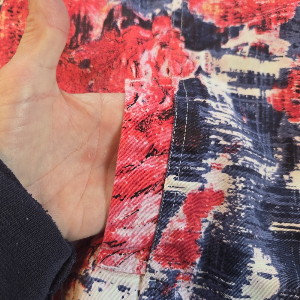 Chico's Geometric and‎ Floral Red Blue Collared Button Down Jacket Womens Size 3 - Picture 5 of 8